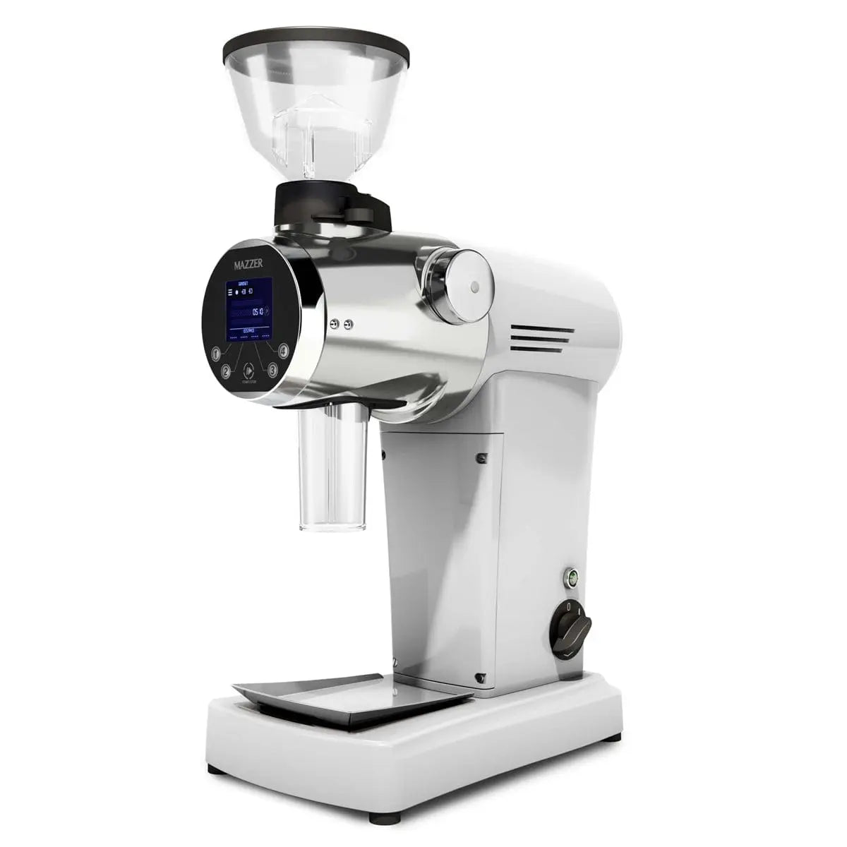 Mazzer ZM Filter digital coffee grinder, pure white, front view