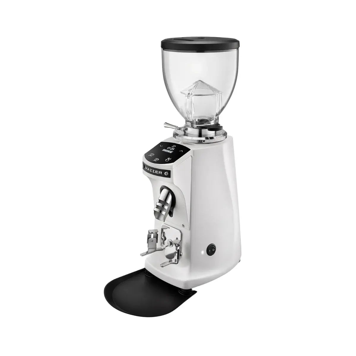 Mazzer Mini grind-by-time espresso grinder, semi-matte white, 64mm flat burrs